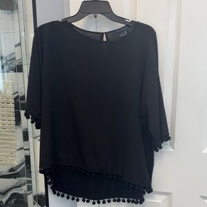 French Connection Black Pom-Pom Blouse